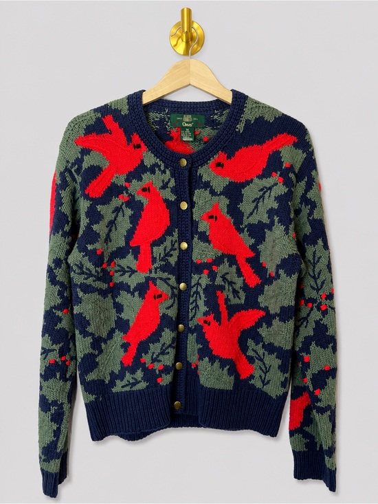 Orvis Sweaters - Orvis Cardinal Bird Knit Cardigan Sweater Navy Holly Button Front cotton blend